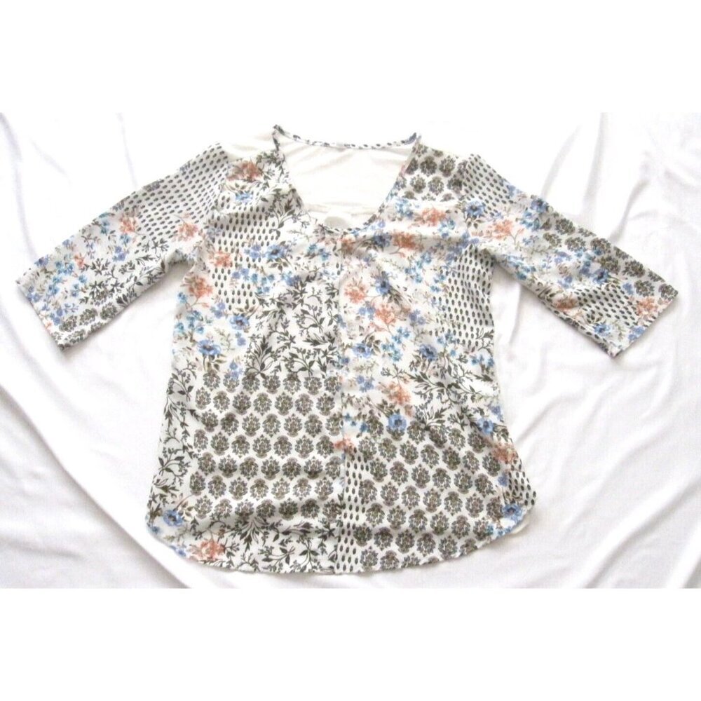P!phany White Floral Blouse Sz M Cottagecore Boho Romantic Soft Girl Top (WB117)